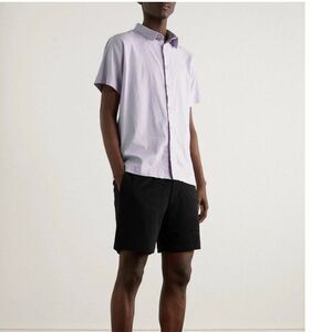 Onia Men's Stretch Linen-Blend Short Sleeve Button Down Shirt Purple Size Large